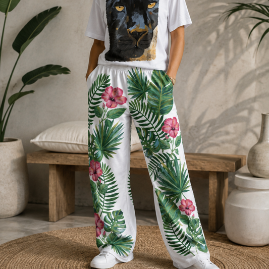 Tropical Bloom Unisex Wide-Leg Pants | Botanical Artwear