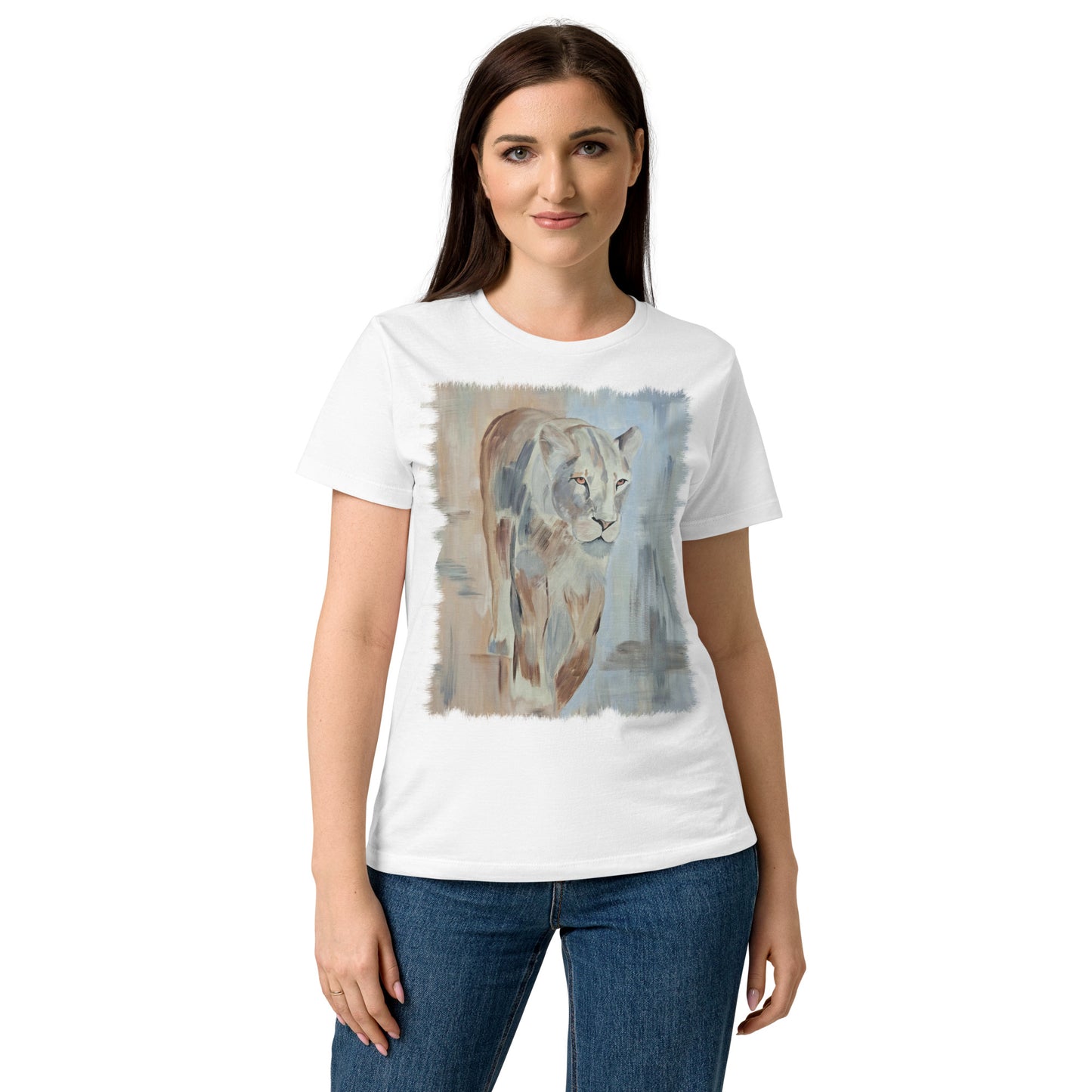 Women’s basic softstyle White T-Shirt | Original Acrylic Art – Savanna Spirit