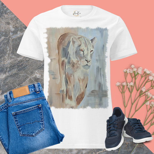 Women’s basic softstyle White T-Shirt | Original Acrylic Art – Savanna Spirit
